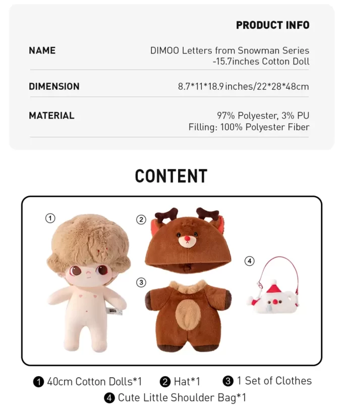 DIMOO Letters From Snowman Series -15.7 Inches Cotton Doll